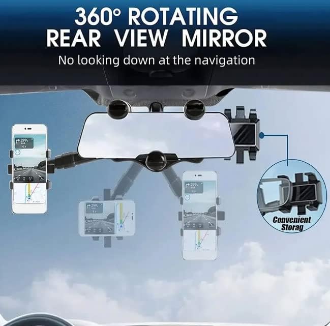 Araba Cep Telefon Navigasyon GPS Tutucu 360 Derece Dönebilir Yukarı Aşağı Ayarlanabilir Araba Dikiz Aynası Universal Telefon Tutucu Multi Fonksiyonel - Görsel 2