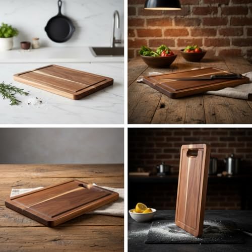 Doğal Akasya Ahşap Doğrama ve Kesme Tahtası - Kesme Panosu - 32x21x1.5 cm Çok Amaçlı Sunum Tepsisi, Peynir ve Et Servis Tahtası - Görsel 3