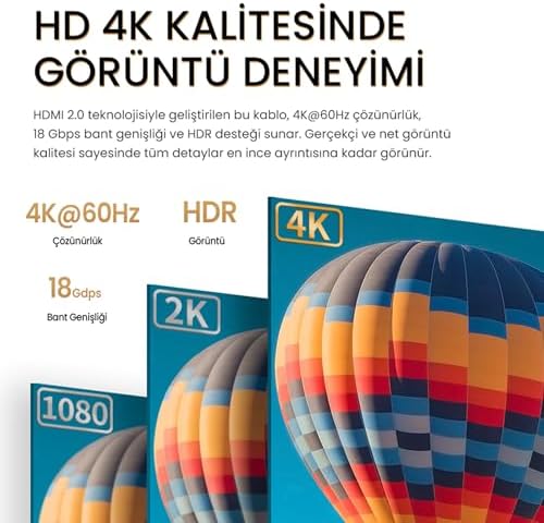 4K 60Hz 18Gbps HDR ARC HDCP HDMI 2.0 Kablo 3 Metre - Görsel 3