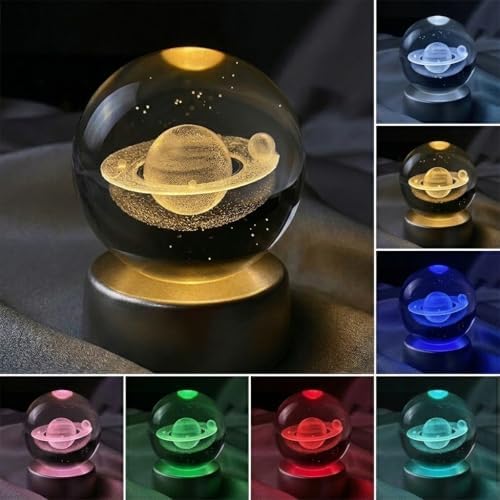 Alternative view of Senon Satürn Gezegen Kristal Cam Küre Renk Değiştiren LED Işıklı Gece Lambası Dekoratif Hediyelik