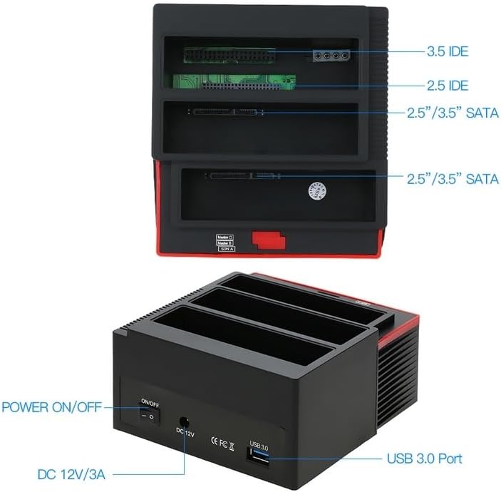 PX-2390 893U3 Offline Clone USB 3.0 IDE SATA HDD Docking Station, 2.5/3.5 İnç Harddisk Okuyucu, SATA IDE Disk Klonlama İstasyonu, Kart Okuyucu ve 2x USB 2.0 Hub Özellikli Harici HDD Dock