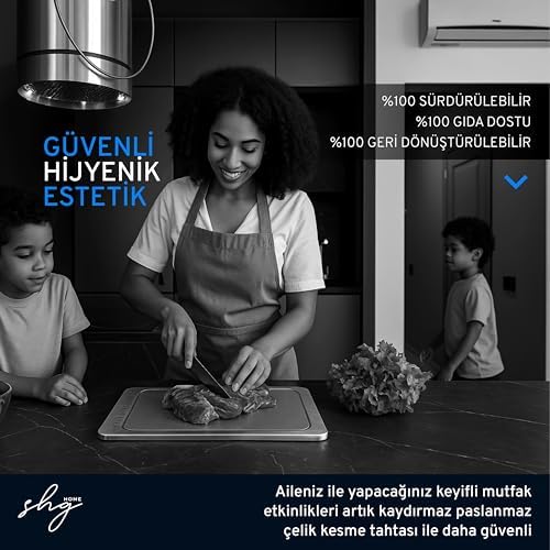 Özel Tasarımlı 304 Paslanmaz Çelik Kesme Tahtası 3lü set (Saklama Kılıfı, Kesme Tahtası ve Silikon Kaydırmaz Mat)1,5 mm Kalınlık, 23 X 34 cm Yıkanabilir, Gıda Temasına Uygun, Hijyenik - Görsel 3