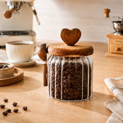 Akasya Kapaklı Cam Kavanoz 460 ML Kaşıklı | Hava Geçirmez Baharatlık Çay Kahve Şeker Saklama Kabı - Görsel 2