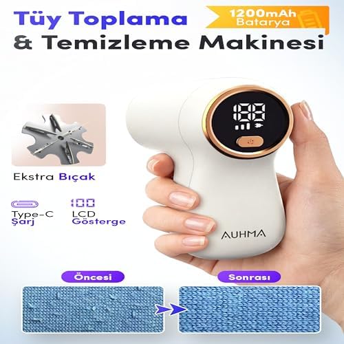 Tüy Toplama Makinesi Şarjlı, Güçlü Tüy Toplayıcı ve Tiftik Toplama Makinesi, 6 Bıçaklı, Dijital Ekranlı (UZUN GÖVDE)