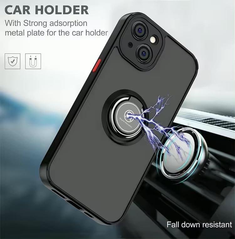 & AKSESUAR iPhone 15 Plus ile Uyumlu Arka Kısmı Mat Şeffaf Yapıya Sahip Manyetik Yüzük Stantlı Kenarları Silikon Tpu Malzemeden Üretilmiş Renkli Tuşlara Kamera Korumalı Transparan Kılıf - Görsel 3