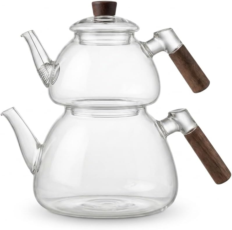 Alternative view of 1800 ml + 550 ml Akasya Cam Çaydanlık Takımı - Ahşap Kulplu, Isıya Dayanıklı Borosilikat Şeffaf Çaydanlık, Yaylı Süzgeçli Şık Lüks Tasarım