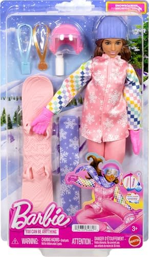 Pembe kayak montu, pantolonu, botları ve renk değiştiren snowboard dahil 10'dan fazla aksesuarıyla Kariyer Bebekleri snowboard sporcusu bebek, JKF78 - Görsel 3