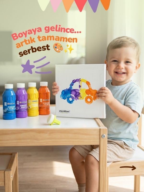 Süper Yıkanabilir 3'lü Parmak Boya Seti (3X350ML) (TURUNCU-SARI-MOR) - Görsel 3