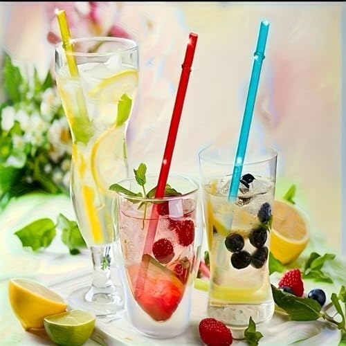 Simli Halkalı Tritan Pipet Seti, 4'lü Şeffaf Simli Pipetler, Temizleme Fırçası Dahil, 40oz Uyumlu, BPA İçermeyen, Kesilebilir