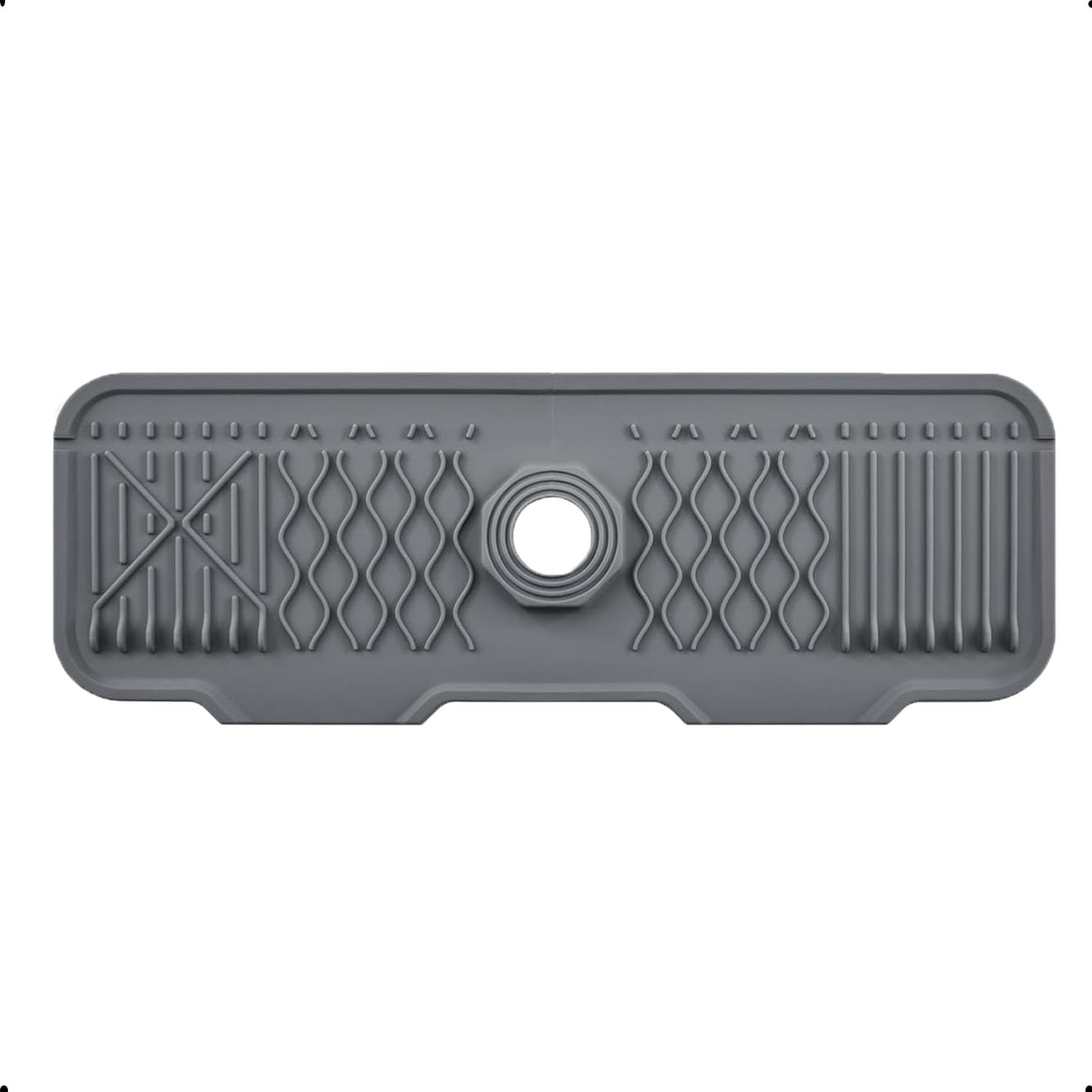 Xspring Silikon Musluk Matı, 43x15 cm Mutfak Lavabo Koruyucu, Silikon Musluk Matı Bulaşık Süngeri Tutucu, Kaymaz Gri Kurutma Matı, Mutfak ve Banyo Tezgah Koruma - Görsel 3