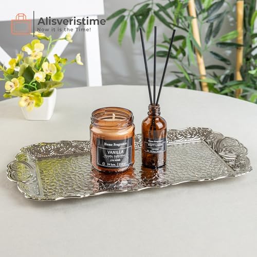 Osmanlı Motifli Küçük Metal Servis Tepsisi – Dekoratif Sunum Tepsisi, 36 x 18 cm, 306 g (Gümüş Grisi) - Görsel 2