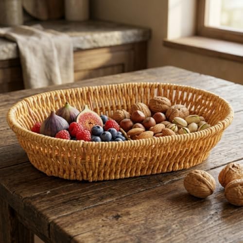 El Yapımı Doğal Hasır Sepet - Oval Ekmeklik ve Çok Amaçlı Düzenleyici (25,50x18x6 cm)