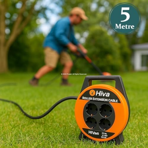 Makaralı Seyyar Kablo, 3x1,5 mm², Dayanıklı Uzatma Kablosu, Dörtlü Prizli, İç Mekan, Dış Mekan Kullanımına Uygun, Endüstriyel Tip, Taşınabilir Enerji Dağıtım Tamburu (5 m)