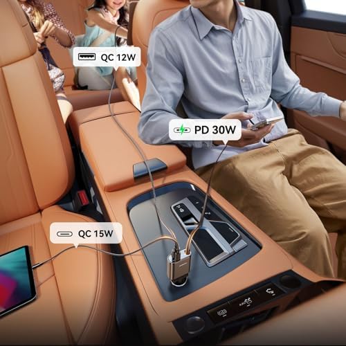 JR-CCL07 3'ü 1 Arada Geri Çekilebilir Araç Şarj Cihazı - Çift USB ve Tip-C Bağlantı Noktaları, Hızlı Şarj, Yerden Tasarruflu Tasarım, Akıllı Telefonlar ve Tabletlerle Uyumlu - Koyu Gri - Görsel 2