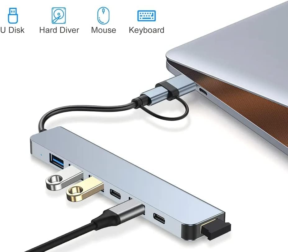 Alüminyum Usb Hub 7 in 1 USB/Type-c To USB A, USB C, USB 2.0/3.0 Çevirici Adaptör Çok Portlu Tak Çalıştır Usb Çevirici