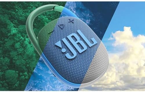 JBL Clip 4 Eco Bluetooth hoparlör, geri dönüştürülmüş malzemeden, mavi – su geçirmez, taşınabilir müzik kutusu, pratik karabinalı – 10 saate kadar kablosuz müzik akışı