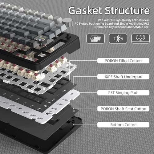 ATTACK SHARK X85PRO 75% Kablosuz Mekanik Klavye – TFT Ekran, Gasket Yapı, RGB Işıklandırma, Hot-Swap, 4000mAh Pil, BT/2.4G/USB-C Üçlü Bağlantı, QMK Desteği – Moonlit - Görsel 3