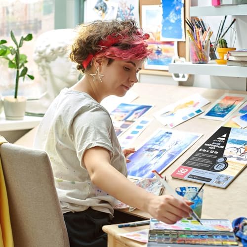 Arteza Suluboya Kağıt Pedi, 9x12 inç, 2'li Paket (her biri 32 Yaprak), Soğuk Preslenmiş Suluboya Eskiz Defteri, 150 lb/300gsm Asitsiz Suluboya Kağıdı, Suluboya ve Karışık Teknik Çizim için Sanat - Görsel 3