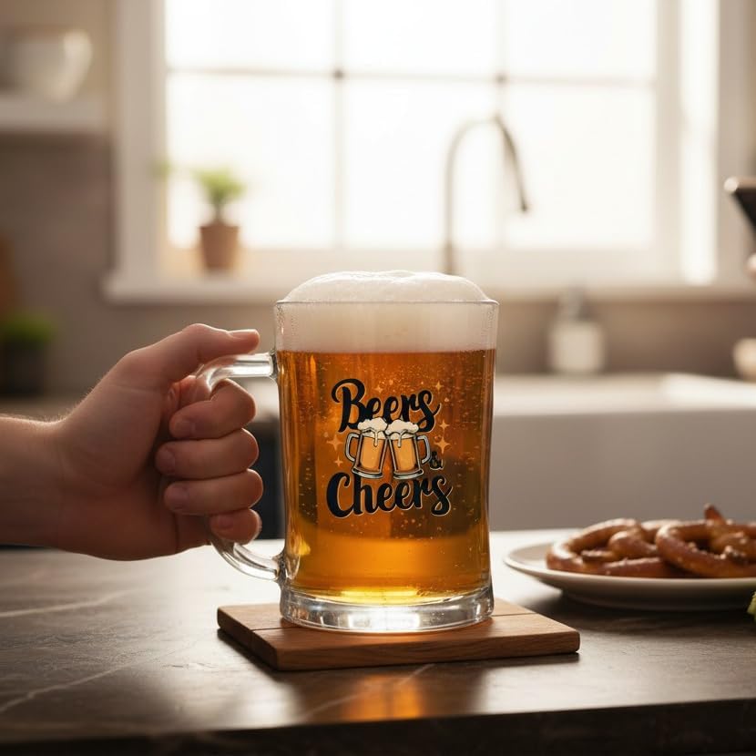 Alternative view of 2 Adet Büyük Boy Renkli Baskılı Cam Bira Bardağı Beer Glass Mug 600 ml