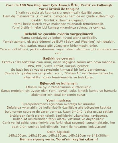 Yorni Su Geçirmez Yer/Masa Örtüsü, Aktivite, Yemek ve Oyun İçin, Doğa Dostu ve Çevreci, Çok Amaçlı Kullanım, Zoo Desenli, 150x150cm