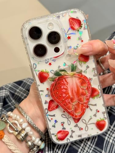 Alternative view of 3D Çilekli Şeffaf Simli iPhone 13 Pro Uyumlu Kılıf – Kamera Korumalı, Darbe Emici Silikon