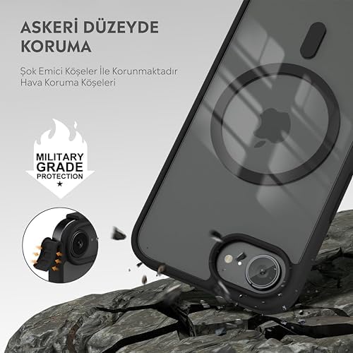 iPhone için Kılıf Kamera Korumalı Magsafe Wireless Şarj Özellikli Şeffaf Renkli Kılıf (iPhone 16E Siyah) - Görsel 2