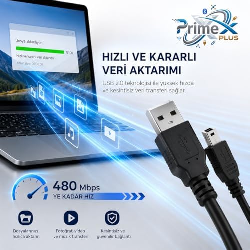PX-5P15 1.5 Metre 5 Pin USB Kablo, Mini Usb Kablo, USB AM/Mini 5pin Kablo, PS3 Kol Şarj kablosu - Görsel 2