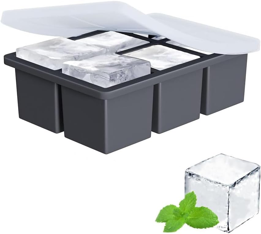 Ice Trays, 6 Büyük Kare Ice Tepsisi, Kapaklı Yeniden Kullanılabilir Silikon Ice Tepsisi, Dondurucu için Buz Tepsileri, Viski, Karışık İçecekler için Kolay Açılan Ice Kalıbı - Görsel 3