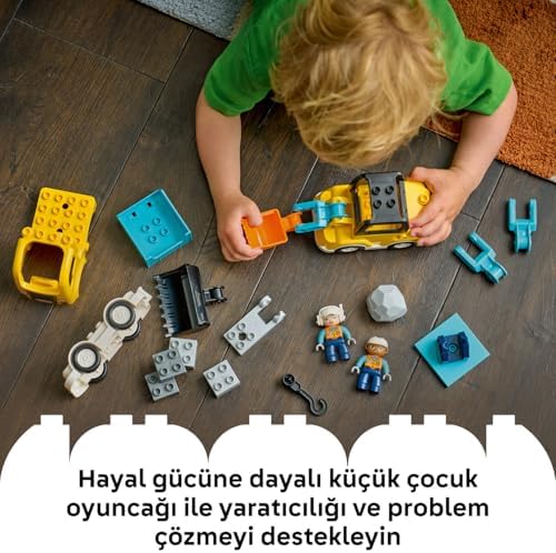 Kasabası 3'ü 1 Arada İnşaat Araçları 10475-2 Yaş ve Üzeri Çocuklar için İnşaatçı Figürü İçeren 6 Farklı Oyuncak Araca Dönüştürülebilen Eğitici Oyuncak Yapım Seti, Hediye Fikri (22 Parça) - Görsel 2