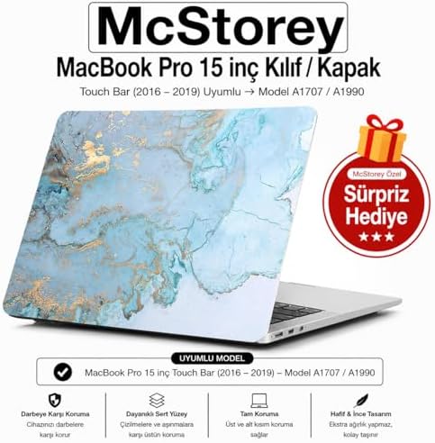 Alternative view of MacBook Pro 15 Mermer Desenli Kılıf A1707 A1990 Uyumlu Baskılı Sert Kılıf İnce Hafif Koruyucu Kapak R-38