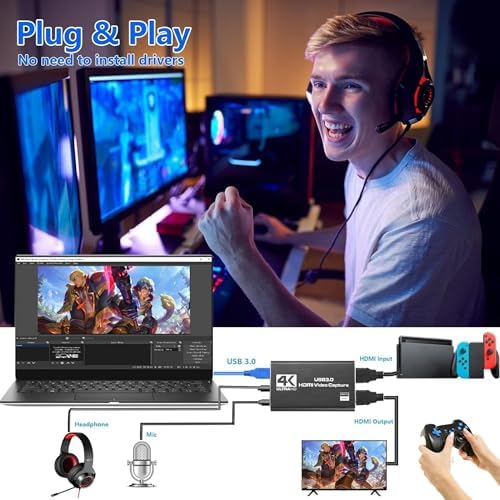 Alternative view of HDMI to USB 3.0 Video Capture Kartı Ses ve Görüntü Yakalama | 4K 60FPS Görüntü Aktarma, Ekstra Güç Gerektirmez, PS3 PS4 PS5 Xbox, Windows ve OS X ile Uyumlu Yayın Kayıt Cihazı, ZR1285, Gri