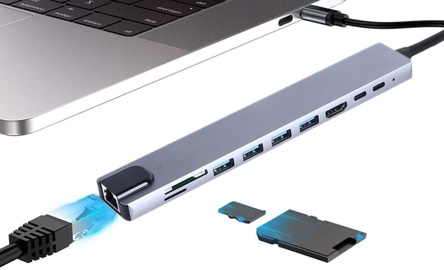 Type C Hub, 10 in 1 4 Adet 3.0 Usb Çoklayıcı,4K Hdmi Bağlantısı,SD TF Kart Okuyucu,Rj45 Ethernet,2 Adet USB C Pc Bağlantı Girişli Adaptörü Macbook ile Uyumlu ZR795 - Görsel 3