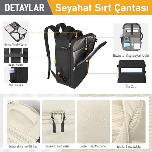 Haegs Laptop Sırt Çantası, Seyahat Çantası Hafif El Çantası Küçük Bavul Valiz, Uçak Onaylı Kabin Çantası, Erkek ve Bayan İçin, 15.6 inç Notebook Dizüstü Bilgisayar Laptop Macbook Çantası - Görsel 3
