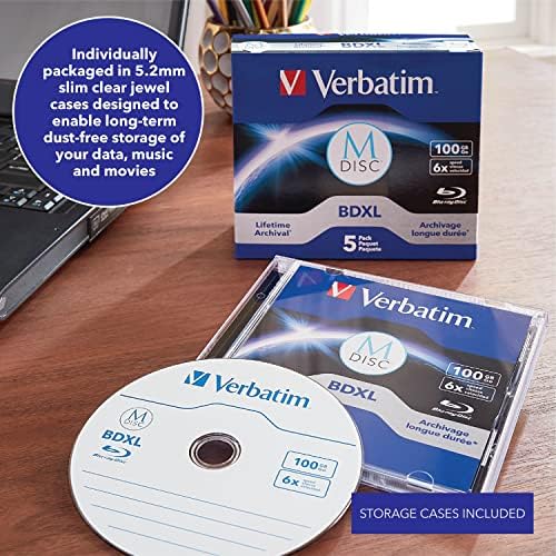 Alternative view of Verbatim 98913 M-DISC BD-R XL 100GB/1-4x, Jewelcase (5 Disk), mavi
