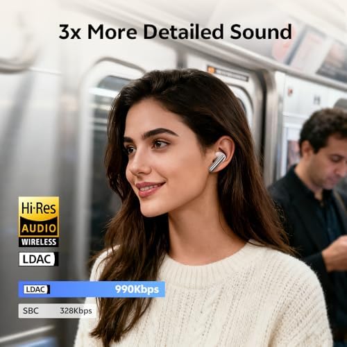 QCY MeloBuds N60 Aktif Gürültü Önleyici Kablosuz Kulaklıklar, 6-Mic Kablosuz LDAC Yüksek Çözünürlüklü 56dB ANC Kulak Tomurcukları, Çift Sürücü, Hızlı Şarj 45H Çalma Süresi, Uyarlanabilir EQ, IPX5 Su - Görsel 3