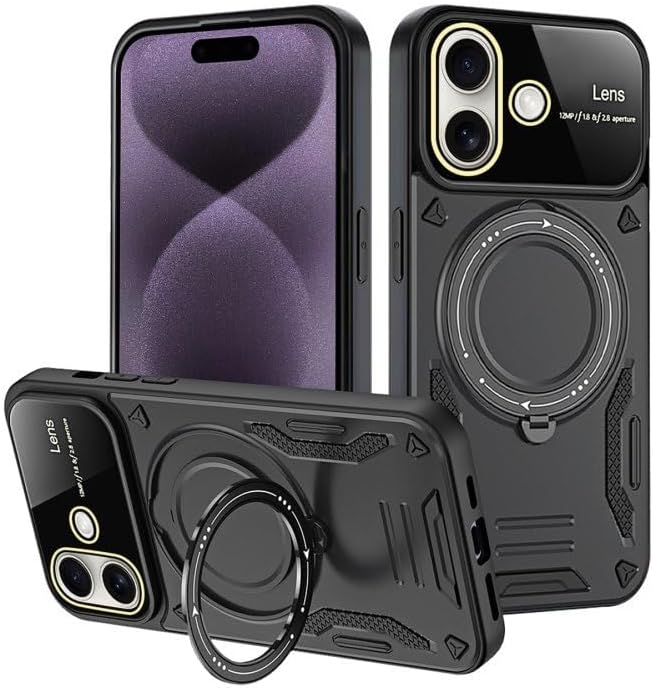 & AKSESUAR iPhone 16 ile Uyumlu Joy Lens Kamera Korumalı Entegre Standlı Kılıf (Siyah) - Görsel 3