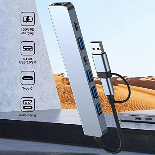 Alüminyum Usb Hub 7 in 1 USB/Type-c To USB A, USB C, USB 2.0/3.0 Çevirici Adaptör Çok Portlu Tak Çalıştır Usb Çevirici - Görsel 3