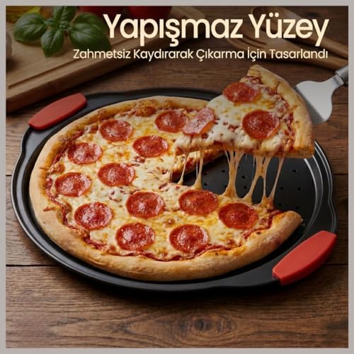 33 cm Delikli Pizza Tepsisi - Yapışmaz Seramik Kaplama, Döküm Alüminyum Yuvarlak Fırın Tepsisi - Çıtır Tabanlı Profesyonel Pizza Kalıbı (PFOA/PTFE İçermez)