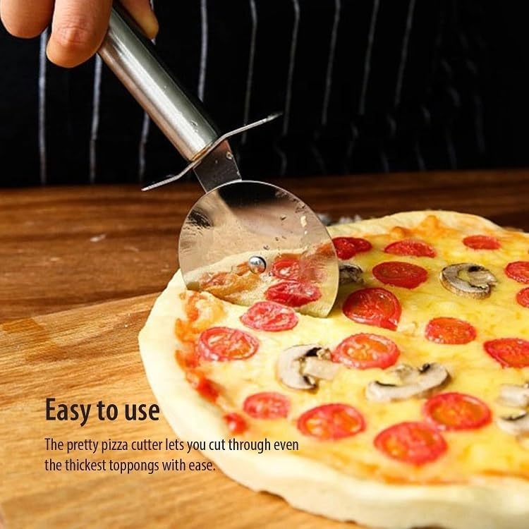 Paslanmaz Çelik Pizza Ruleti, Hamur Kesici, Profesyonel Mutfak Aleti 20 Cm Pizza Kesici Tekerlek Yapışmaz Bıçak,Çelik Pizza Bıcağı - Görsel 3