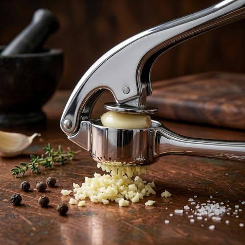 Üstün Kaliteli Paslanmaz Çelik Sarımsak Presi - Ergonomik Kavisli Beşik Tipi Metal Sarımsak Ezici ve Doğrayıcı - Görsel 3