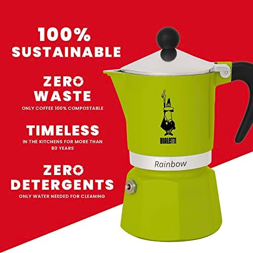 - Rainbow: 3 Cups Ocak Üstü Espresso Pişirici - 130ml - Yeşil Renk - Alüminyum Gövde - Patentli Güvenlik Valfi - Tüm Ocak Türleri İçin Uygundur (İndüksiyon Hariç) - Görsel 3