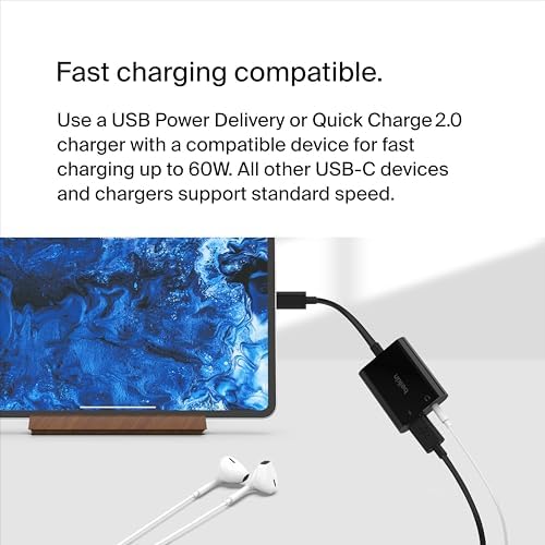 USB-C Şarj Adaptörlü 3,5 mm Ses, iPad Pro, Galaxy, Note, Google Pixel, LG G6, Xperia, OnePlus ve Daha Fazlası ile Uyumlu USB-C Ses Adaptörü - Siyah - Görsel 2