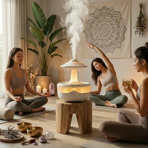 Tasarımlı Hava Nemlendirici ve Aroma Difüzör, Atmosfer Aydınlatmalı, Zamanlayıcılı, 145x189mm
