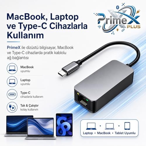 PX-4752 Type C To Gigabit Ethernet, Type C to RJ45 10/100/1000/2500Mbps Gigabit İnternet Çevirici, TypeC to Ethernet Dönüştürücü Adaptör - Görsel 3