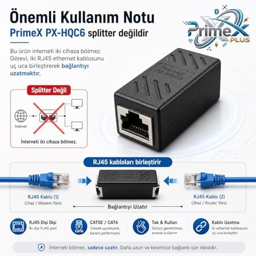 PX-HQC6 RJ45 Dişi Dişi Ethernet Ara Aparatı, CAT5E/CAT6 LAN Kablo Birleştirici, Gigabit Network Kablo Uzatma Adaptörü, Modem Router Switch PC İçin RJ45 Dişi Dişi Coupler - Görsel 3