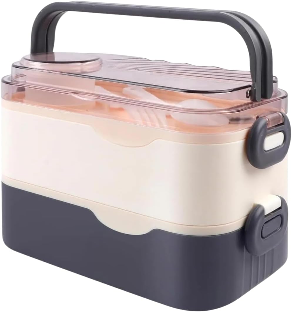 1350ml Lunchbox 2 Katlı 3 Bölmeli ve Sosluklu Çelik Sefer Tası Yemek Kutusu Çatal Kaşık Hediyeli (Lacivert) - Görsel 3