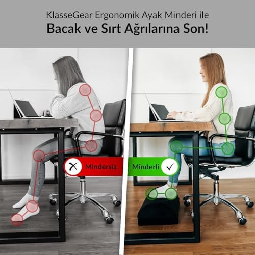 Klasse Ergonomik Visco Ayak Minderi, Oyun Koltuğu ve Ofis Koltuğu için Anti Alerjen Ayak Yastığı, Ayak Koyma Yeri Taburesi, Çok Amaçlı Rahatlatıcı Yarım Silindir İki Parça Masa Altı Ayak Desteği
