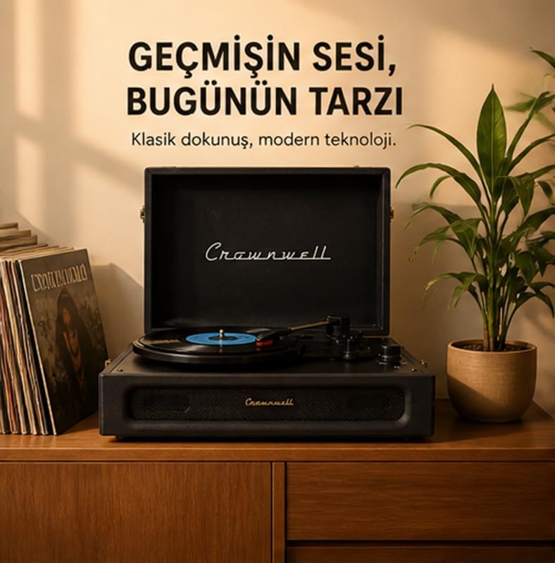 Casablanca Retro Çanta Pikap - 3 Devirli (33/45/78), Dahili Hoparlörlü, Bluetooth Bağlantılı, Nostaljik Taşınabilir Plak Çalar - Siyah - Görsel 3