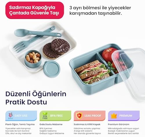 Hobby Life Lunch To Go 3 Bölmeli Beslenme Kabı – Sosluklu, Sızdırmaz Kapak, BPA İçermez, 920 ml + 40 ml (Pembe)