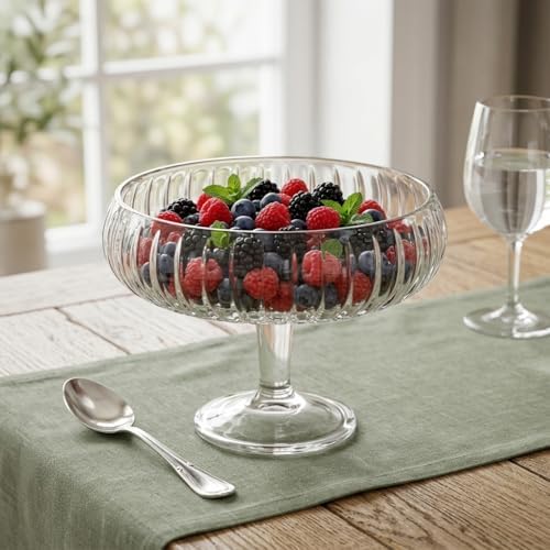 Linea Şeffaf Cam Ayaklı Sunum Çanağı - Dekoratif Küçük Salata Kasesi ve Çerezlik (20x15,5 cm) - Görsel 3